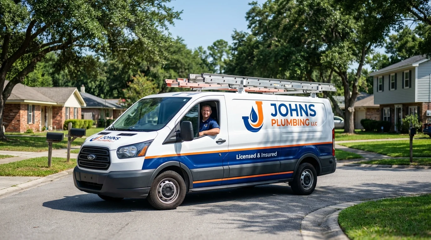 Johns Plumbing LLC service van in Cedarville, AR