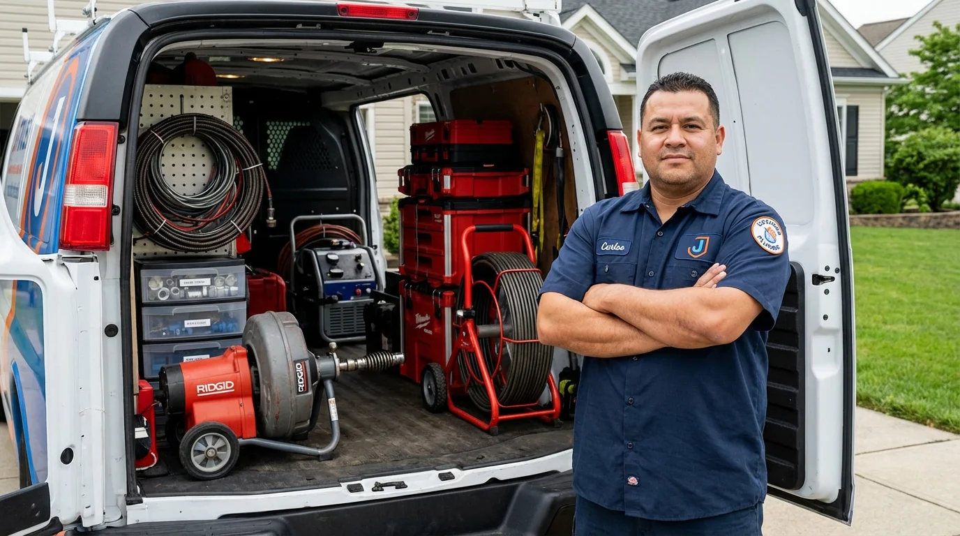 Professional drain cleaning equipment and Johns Plumbing LLC plumber in Cedarville