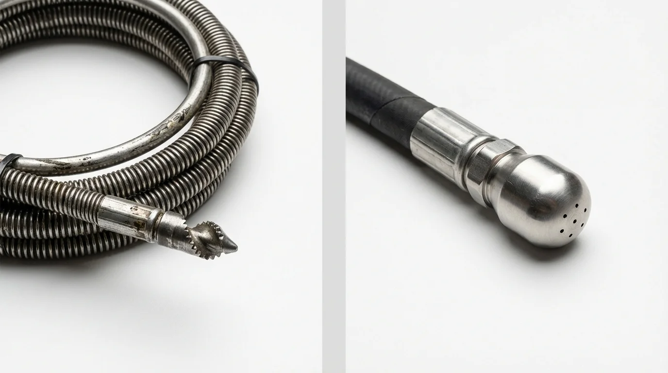Drain snake cable and hydro jetting nozzle used for drain cleaning in Cedarville, AR