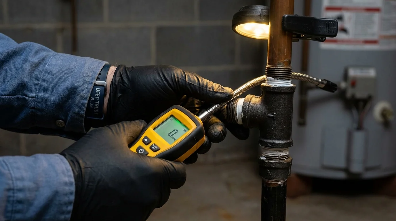 Gas leak detection with electronic sniffer by Johns Plumbing LLC in Cedarville