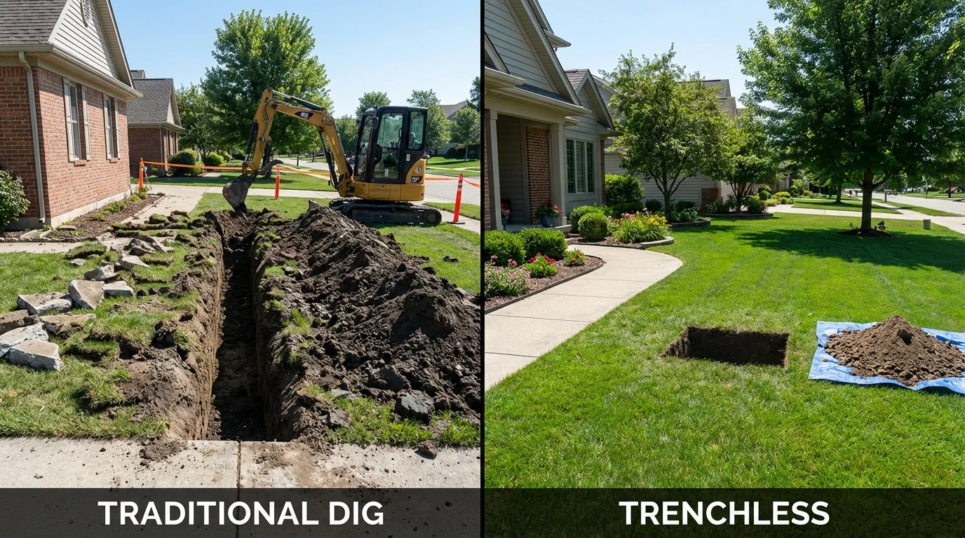 Trenchless sewer repair with minimal yard damage versus traditional excavation in Cedarville, AR